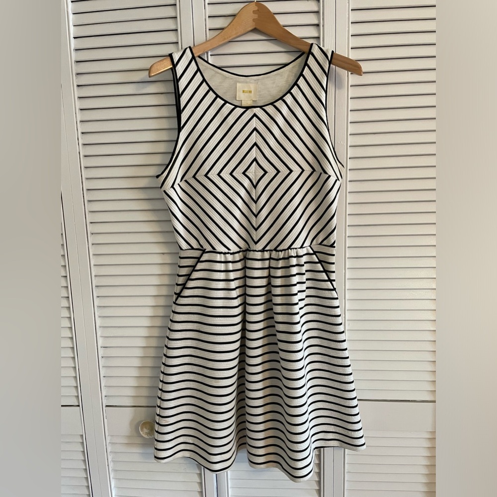 Maeve Black and White Striped Sleeveless Mini Dress